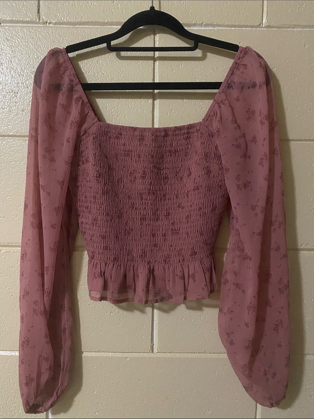 Hollister Dusty Rose Smocked Square-Neck Blouse